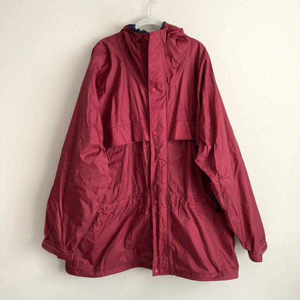 LL Bean Anorak Jacket Mens XL Full Zip Red Lightweight Rain Coat Windbreaker